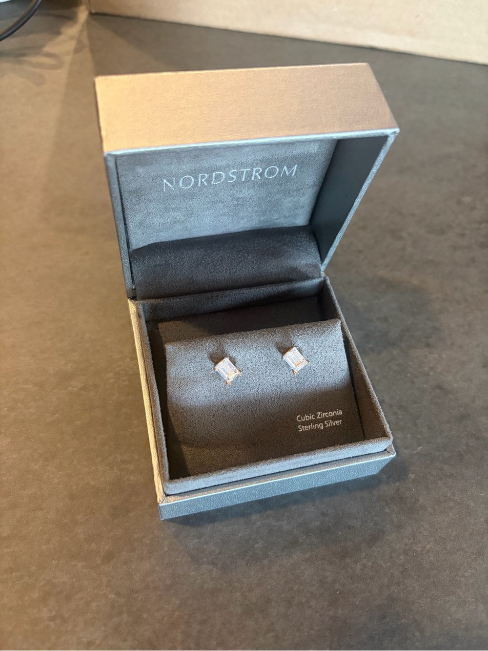 Nordstrom Sterling Silver Clear Emerald-Cut Stud Earrings